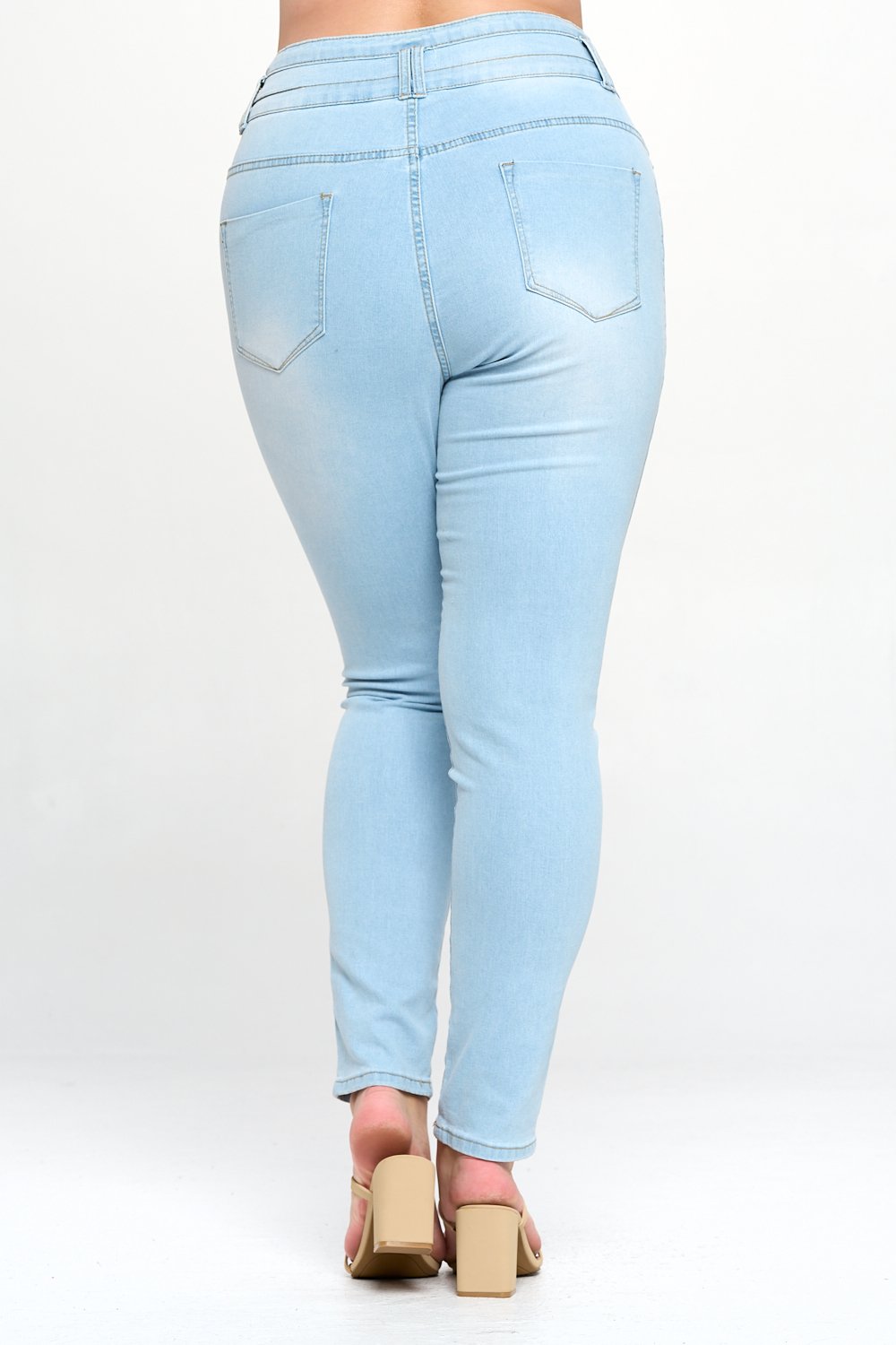 Stacked Waist Slimming High Waist Skinny Jeans Light Blue Plus Size