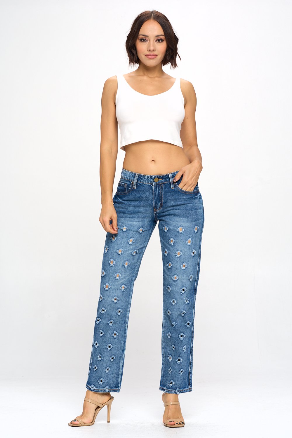 Mid Rise Hole Punch Jean DH2032 Dark