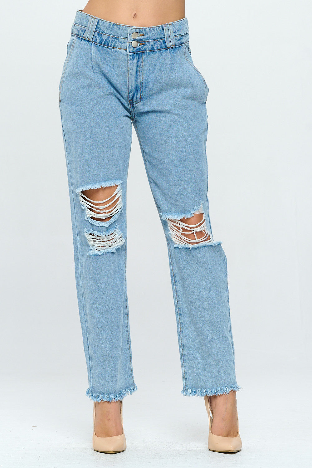 Fringed 90's High Rise Mom Jean With Double Waistband Medium DH2107