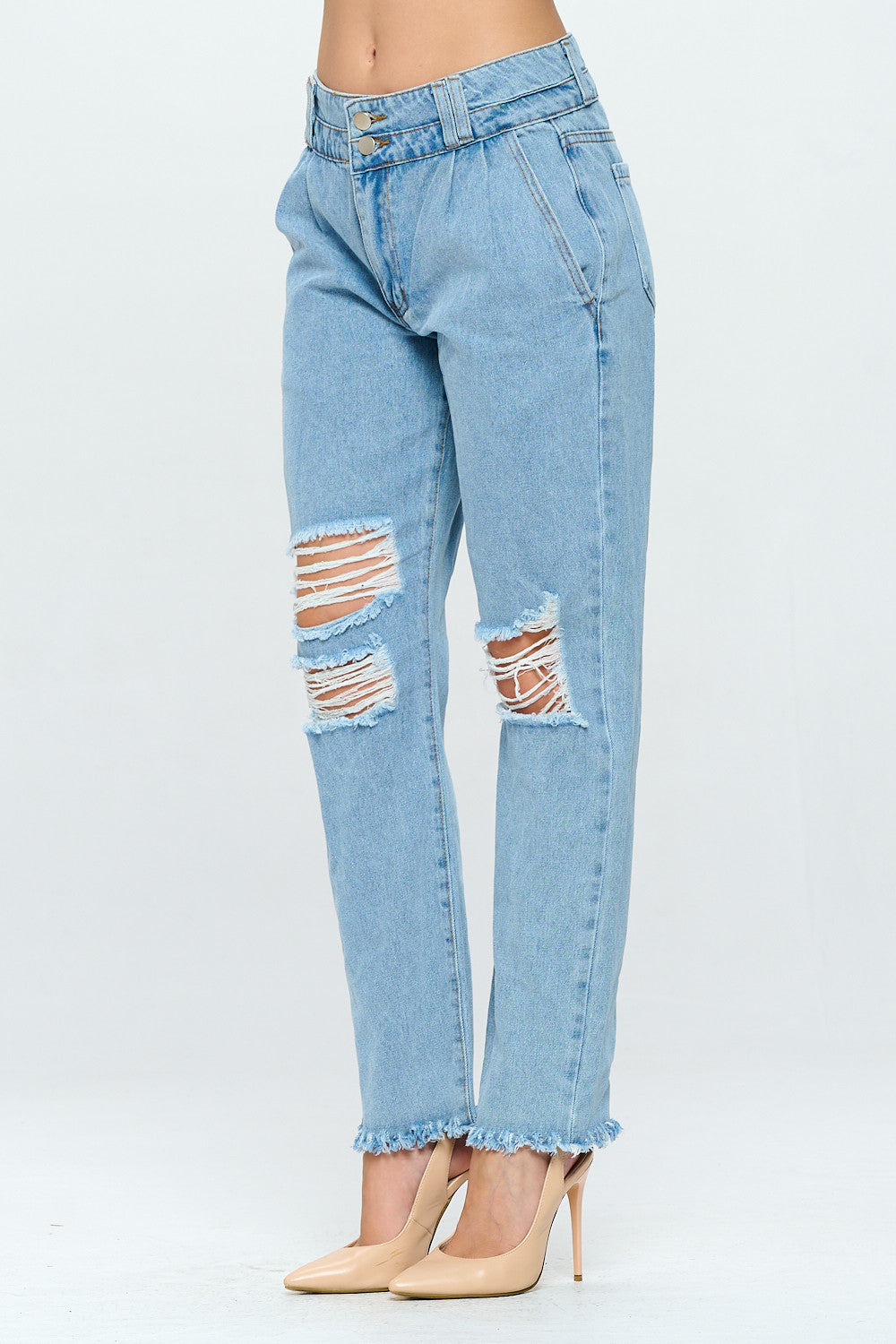 Fringed 90's High Rise Mom Jean With Double Waistband Medium DH2107