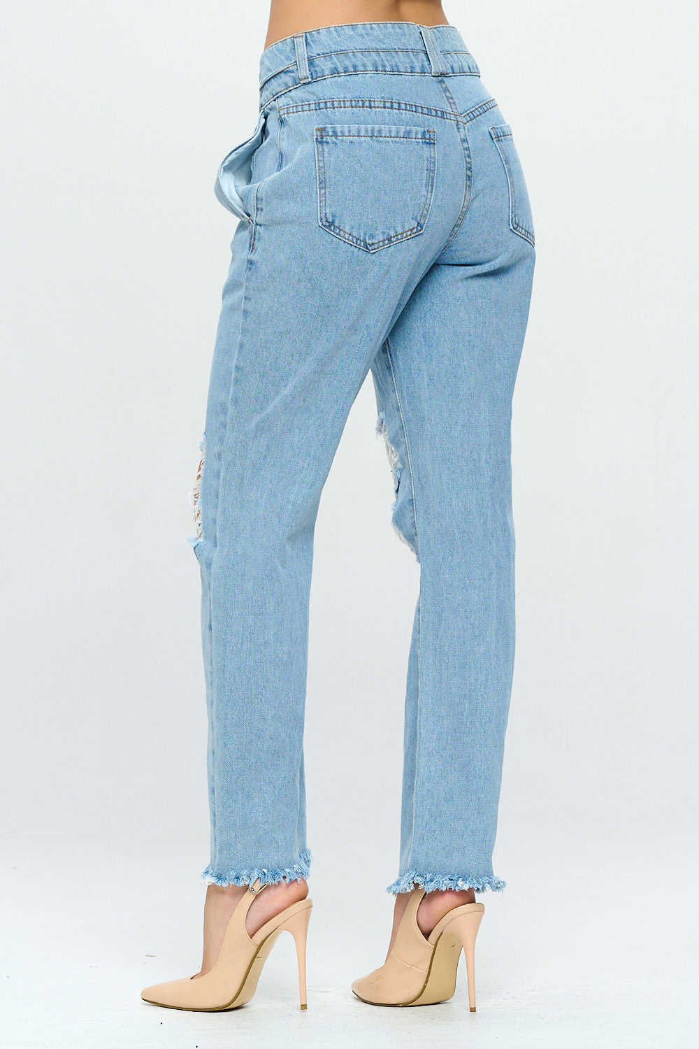 Fringed 90's High Rise Mom Jean With Double Waistband Medium DH2107
