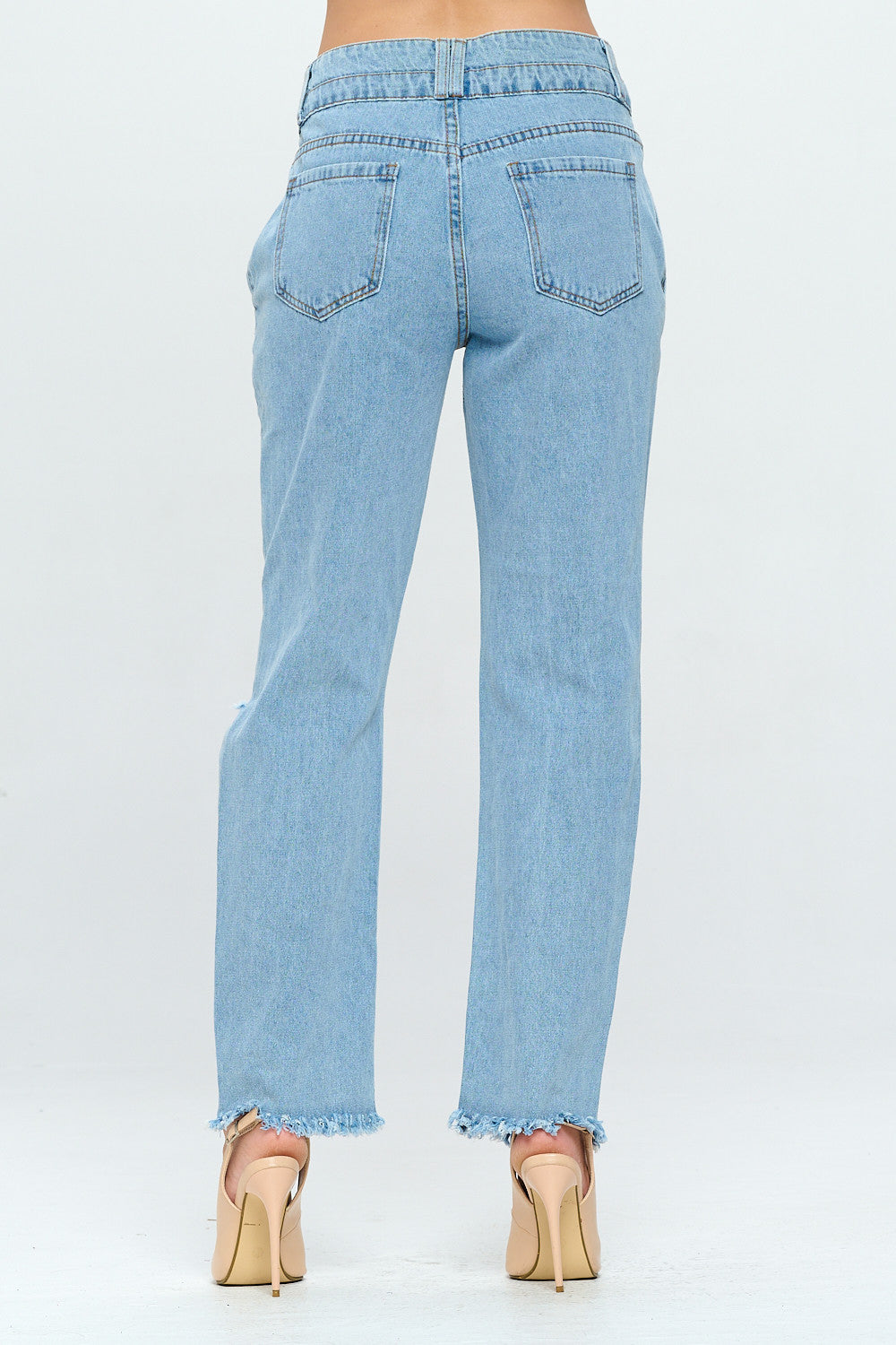 Fringed 90's High Rise Mom Jean With Double Waistband Medium DH2107