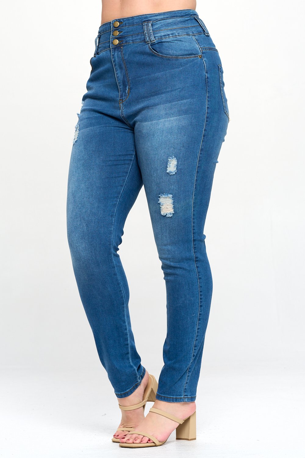 Stacked Waist Slimming High Waist Skinny Jeans Light Blue Plus Size