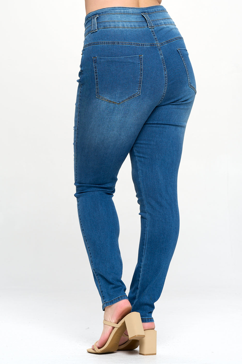 Stacked Waist Slimming High Waist Skinny Jeans Medium Blue Plus Size