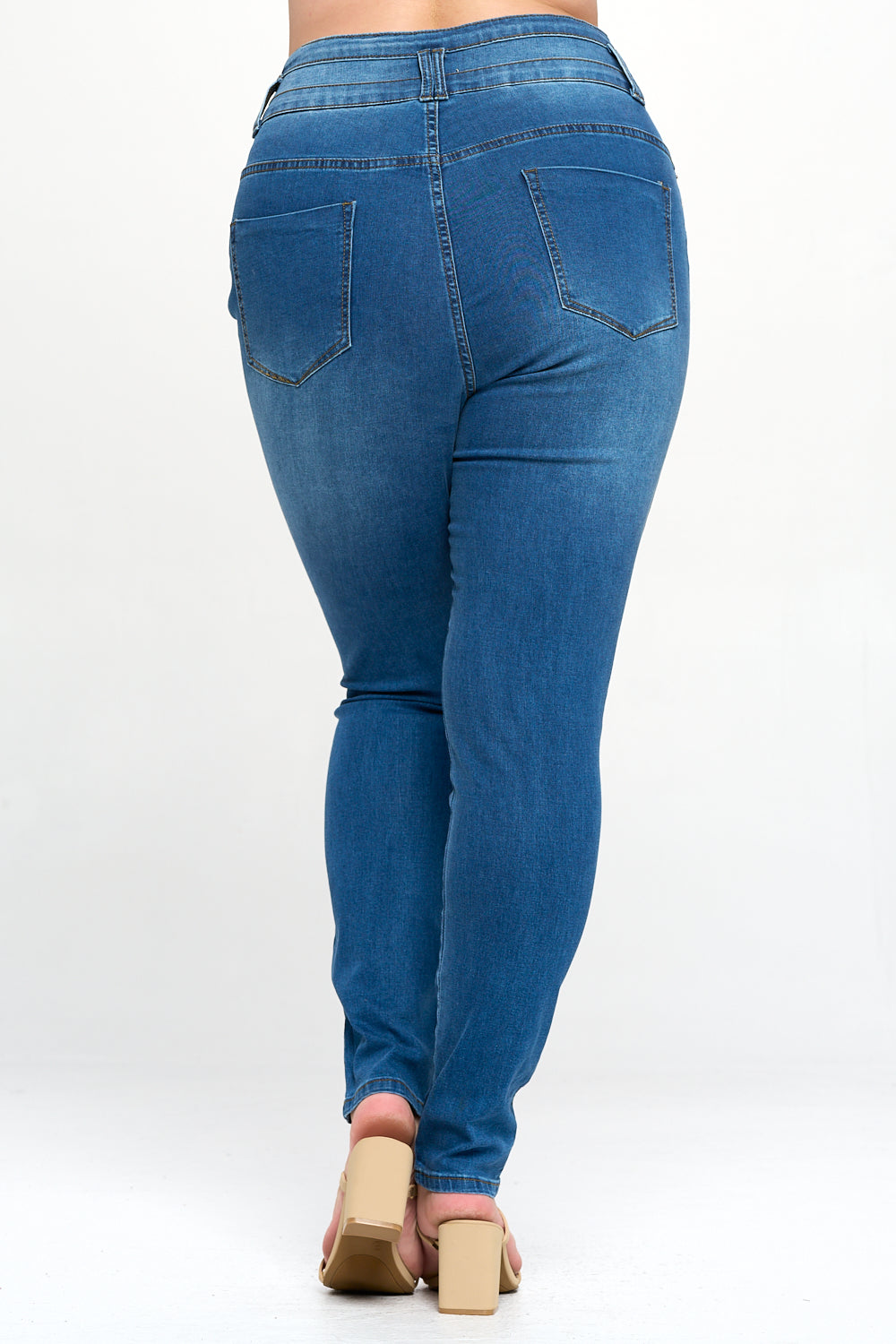 Stacked Waist Slimming High Waist Skinny Jeans Medium Blue Plus Size