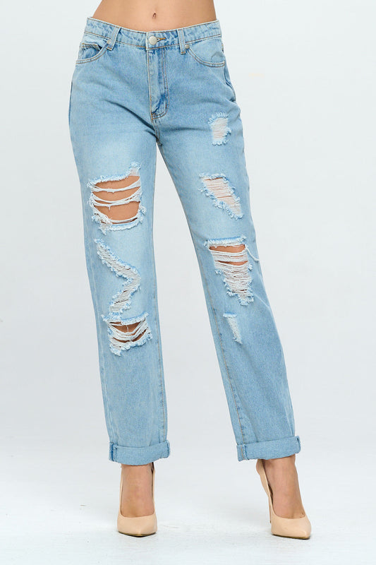 90's Style Mid Rise Mom Jean Rolled Cuff Light DH2108