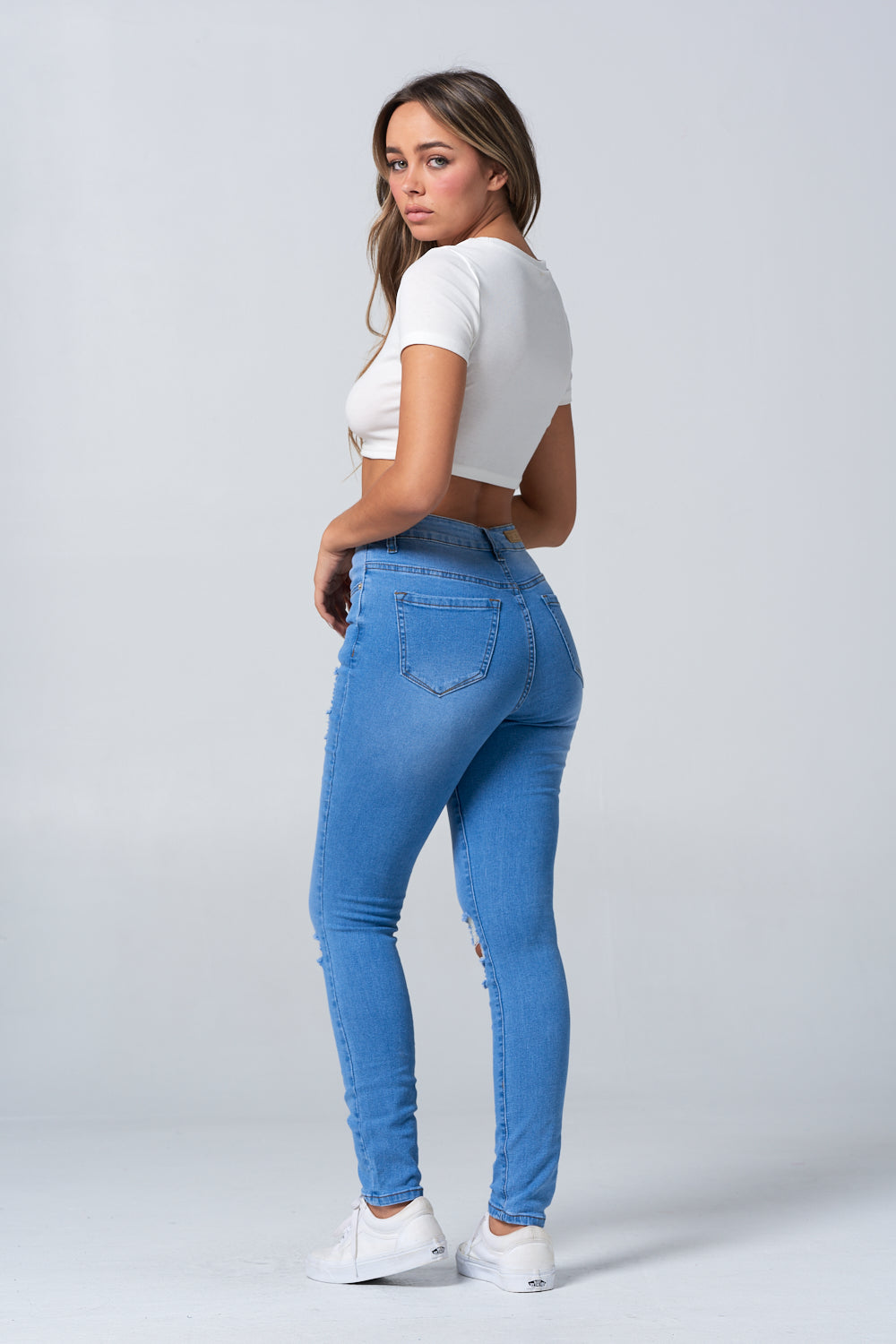 NEW Distressed High Rise Skinny Jean Dark Blue YH2213