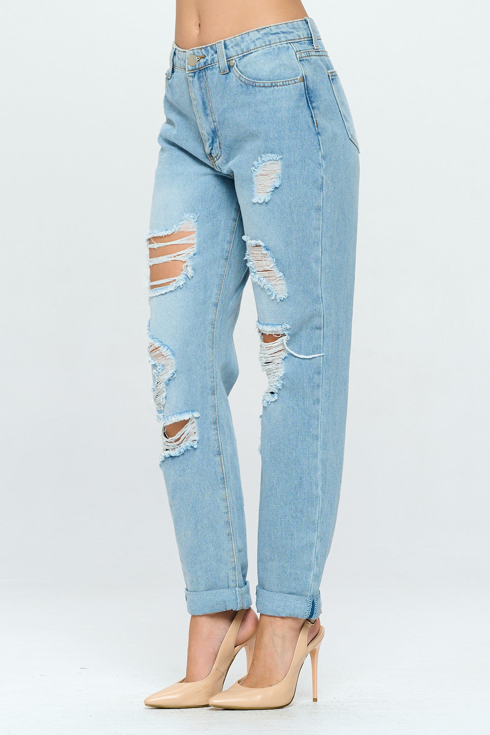 90's Style Mid Rise Mom Jean Rolled Cuff Light DH2108