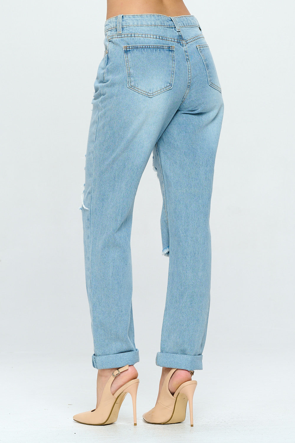 90's Style Mid Rise Mom Jean Rolled Cuff Light DH2108