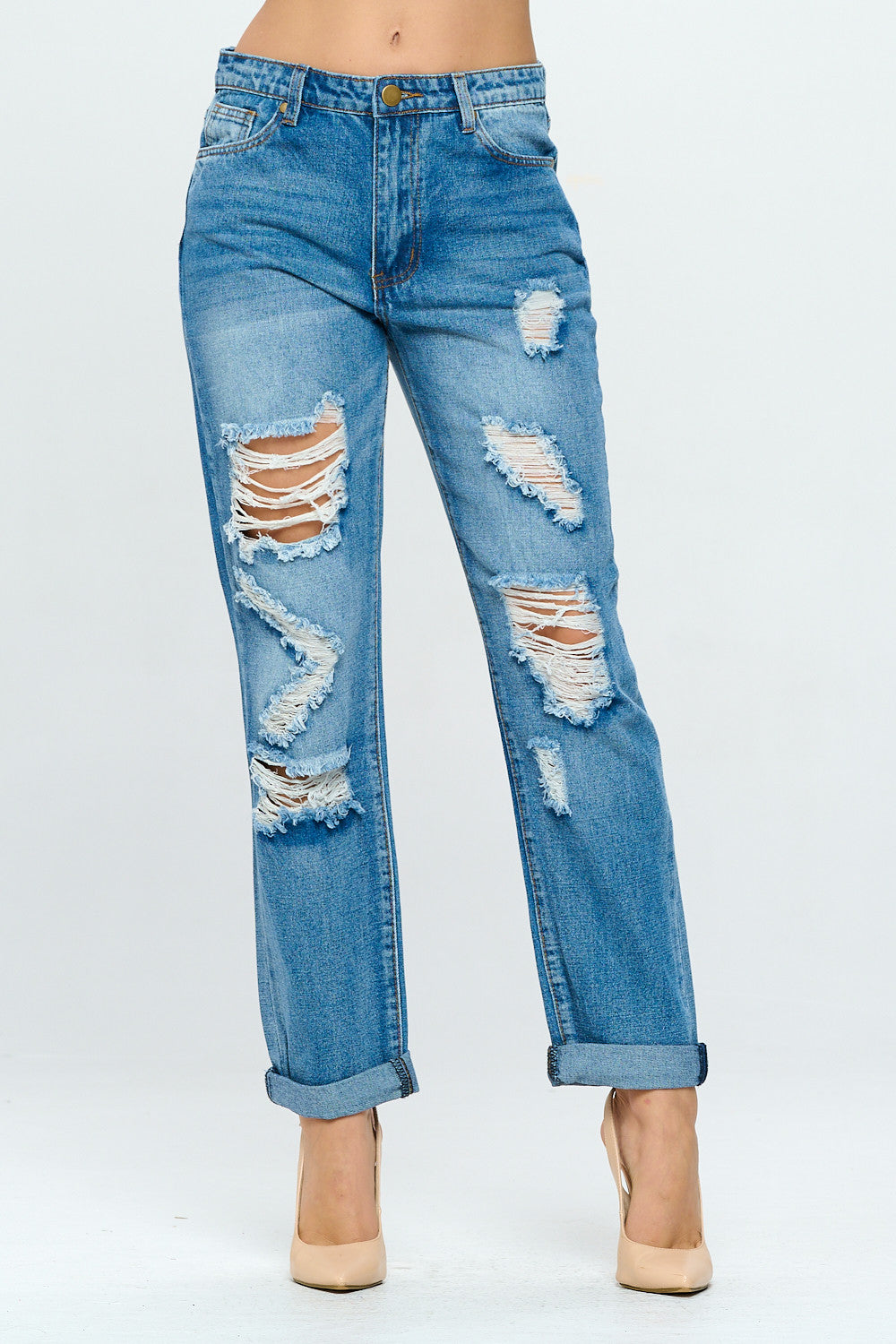 90's Style Mid Rise Mom Jean Rolled Cuff Medium DH2108