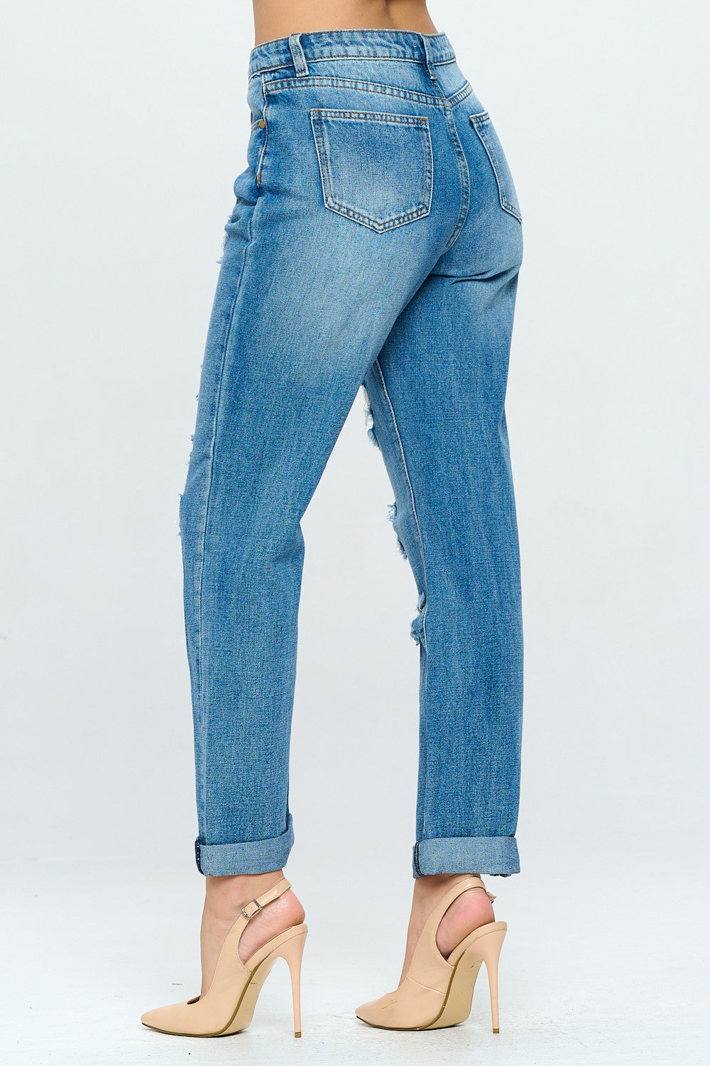 90's Style Mid Rise Mom Jean Rolled Cuff Light DH2108