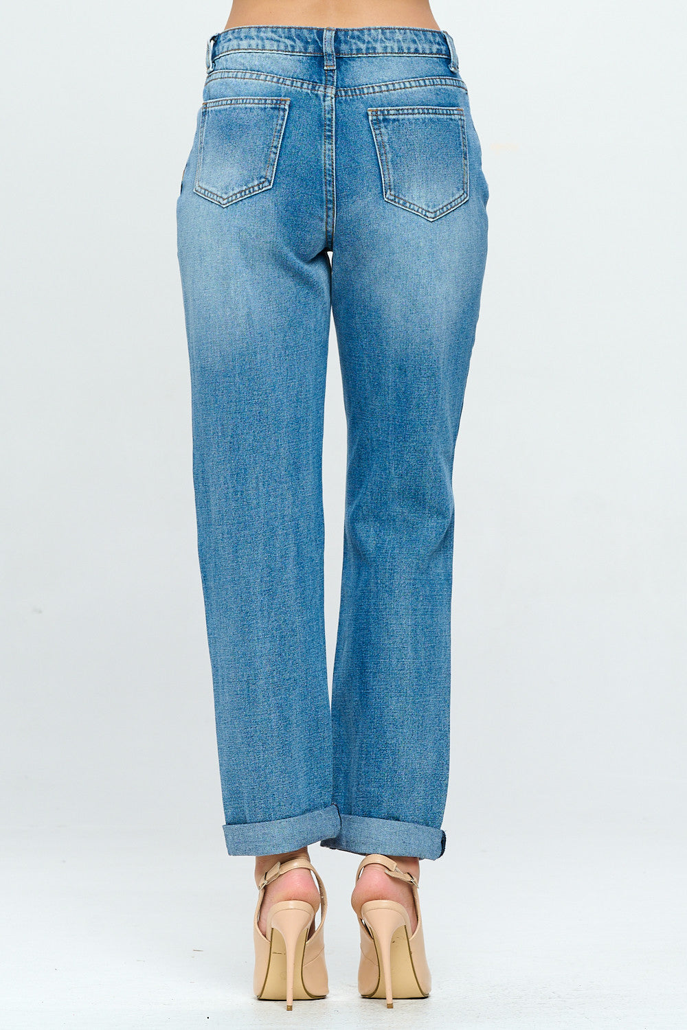 90's Style Mid Rise Mom Jean Rolled Cuff Light DH2108