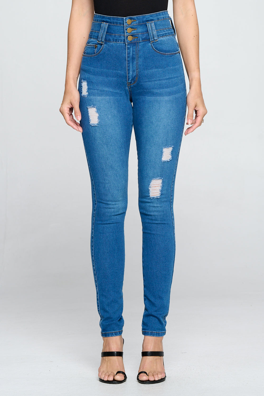 Stacked Waist Slimming High Waist Skinny Jeans Light Blue