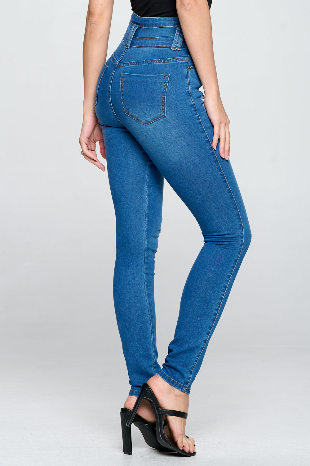 Stacked Waist Slimming High Waist Skinny Jeans Light Blue