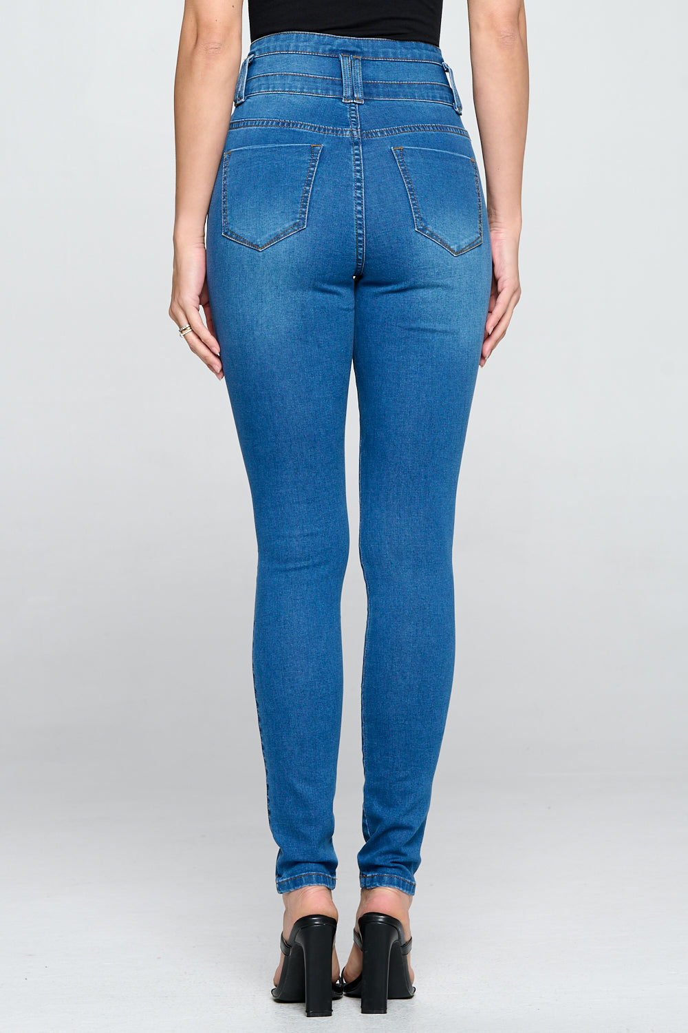 Stacked Waist Slimming High Waist Skinny Jeans Light Blue