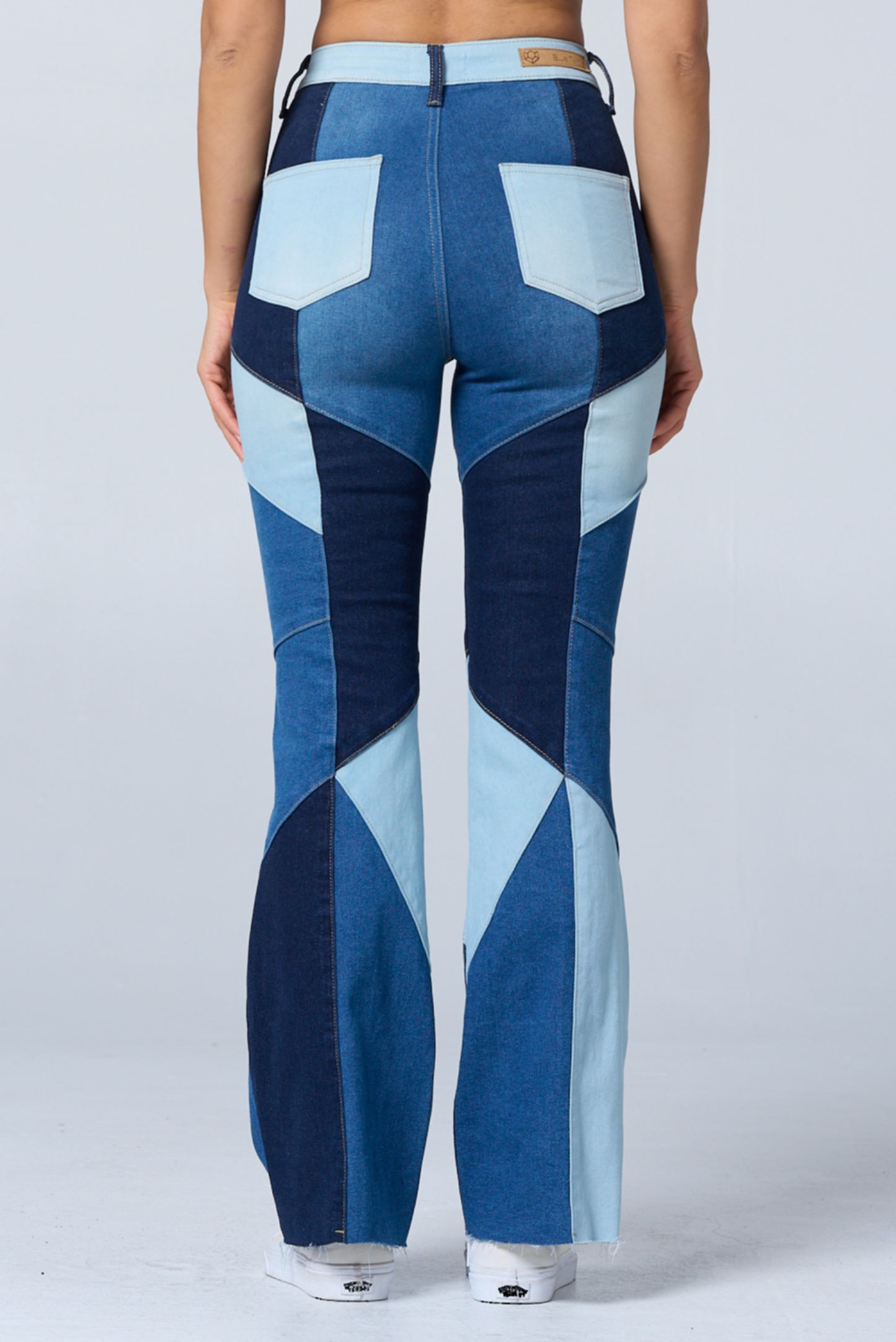 High Waist Color Block Bootcut Flare Jeans YH2205