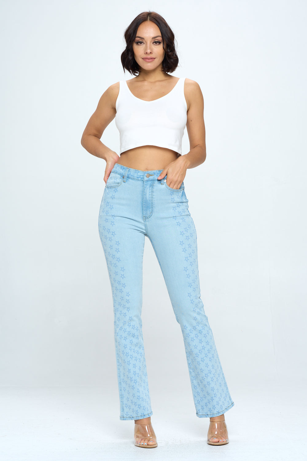 High Rise Bootcut Jean Stars Digital Print Medium YH2201