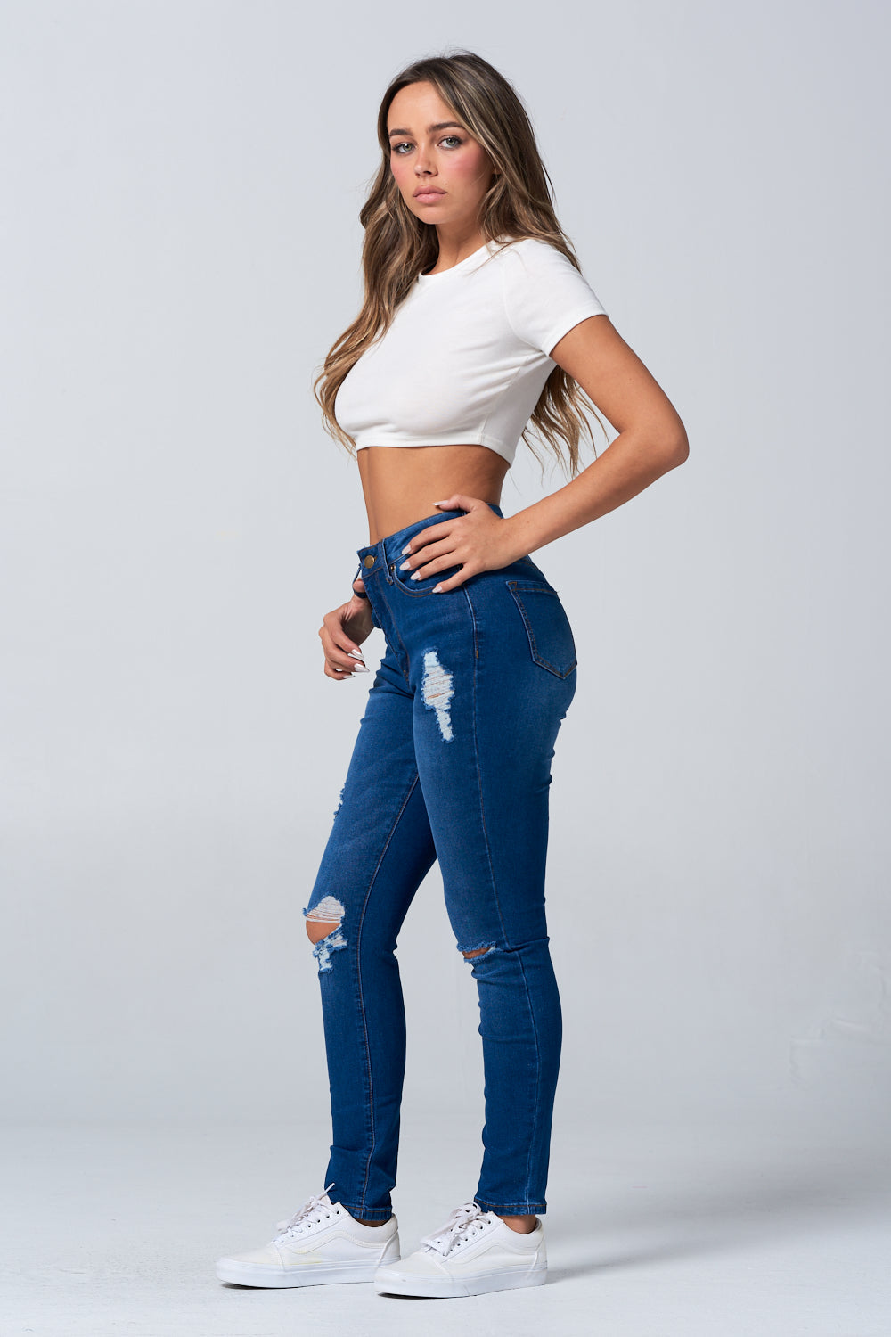 NEW Distressed High Rise Skinny Jean Medium Blue YH2213