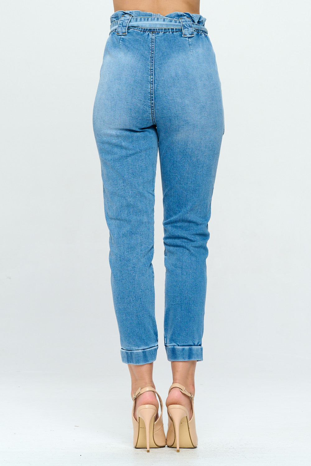 Ankle High Waist Belted Jogger Paper Bag Jean Med DH2210