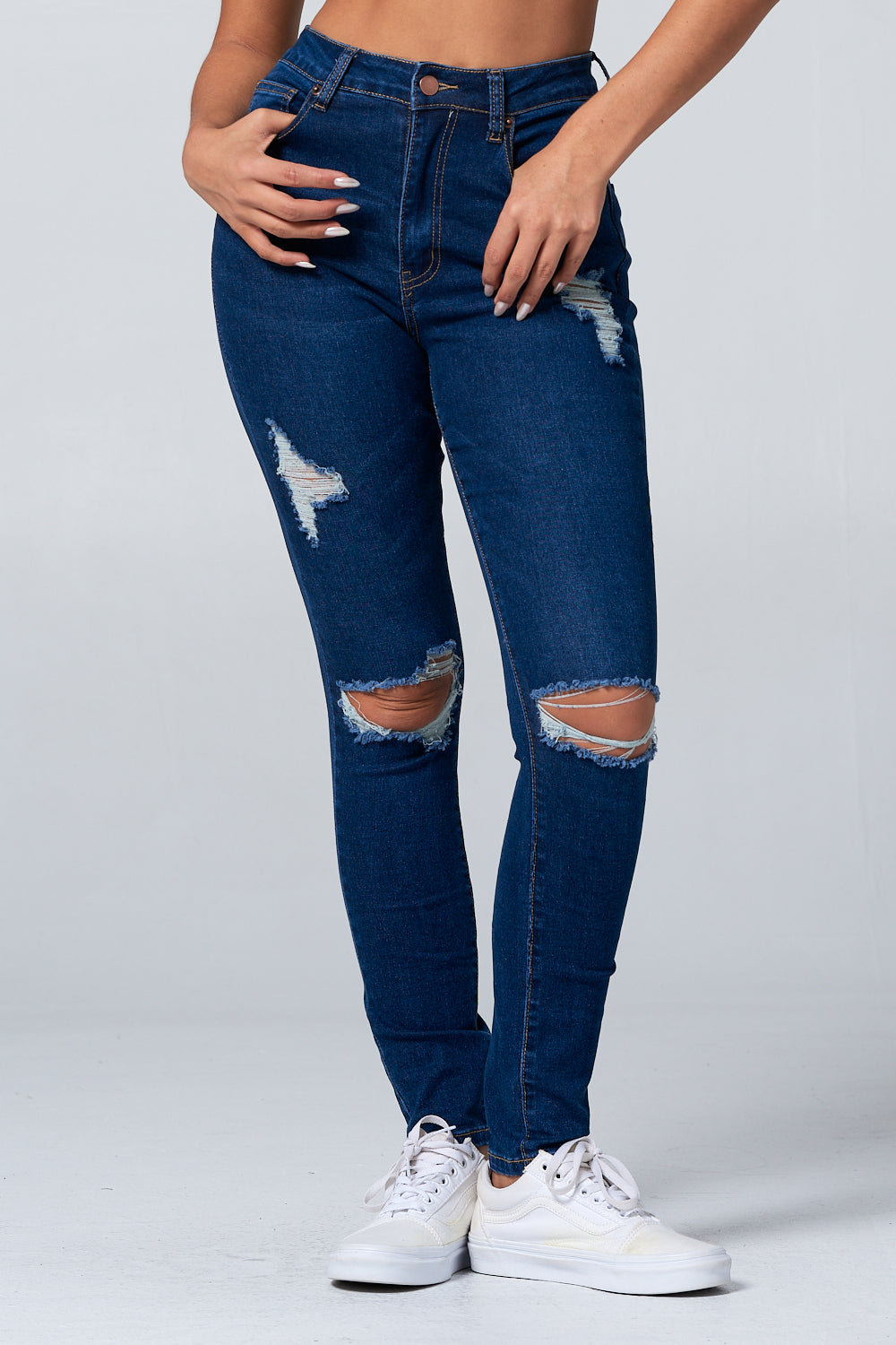 NEW Distressed High Rise Skinny Jean Medium Blue YH2213