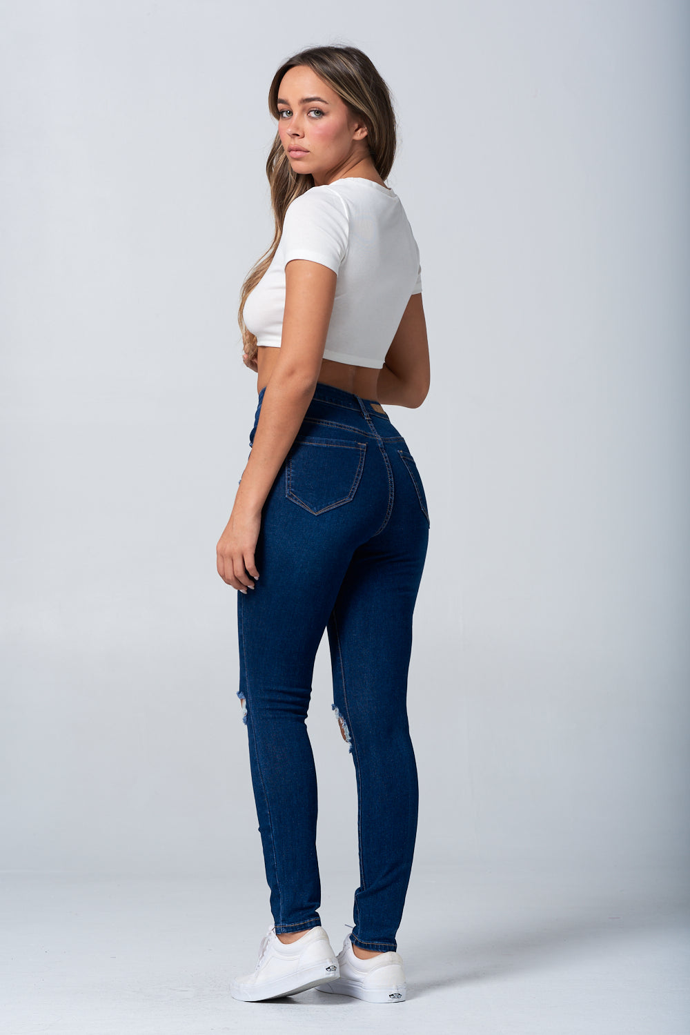 NEW Distressed High Rise Skinny Jean Dark Blue YH2213