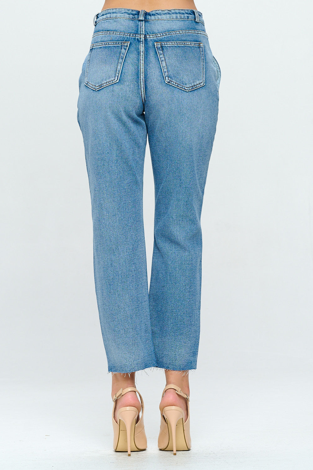 Pleated Raw Hem High Rise Mom Jean Drawstring Light DH2110
