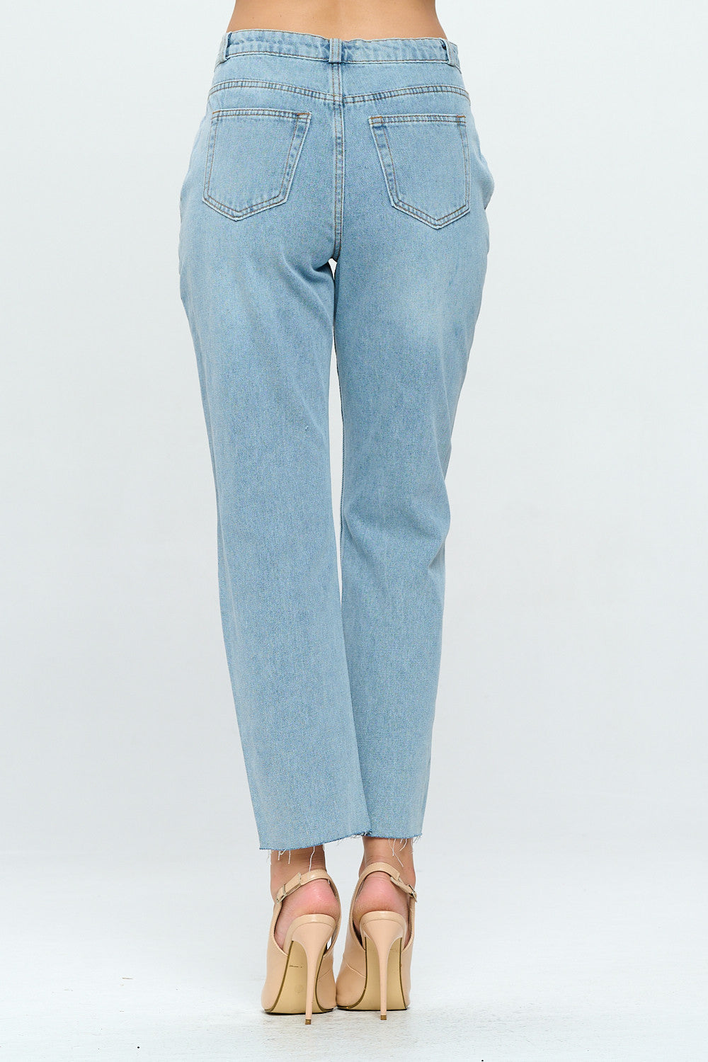 Pleated Raw Hem High Rise Mom Jean Drawstring Light DH2110