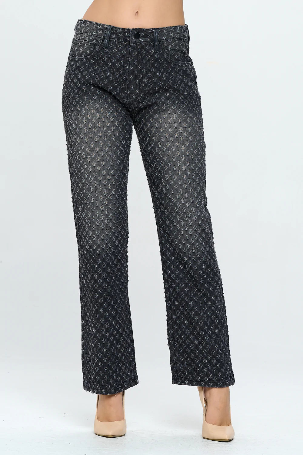 High Rise Straight Leg Jean Retro Pin Holes Black DH2201