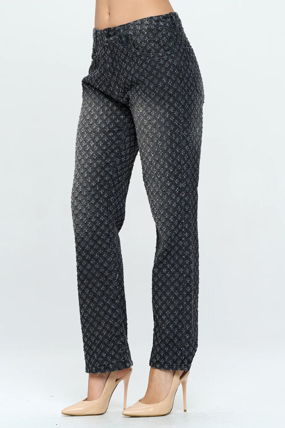 High Rise Straight Leg Jean Retro Pin Holes Black DH2201