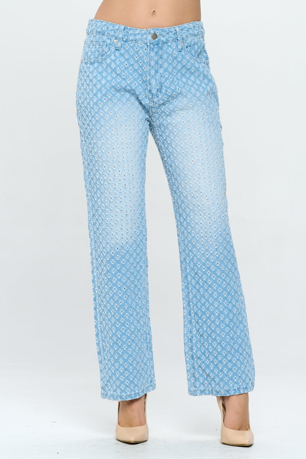 High Rise Straight Leg Jean Retro Pin Holes Light DH2201
