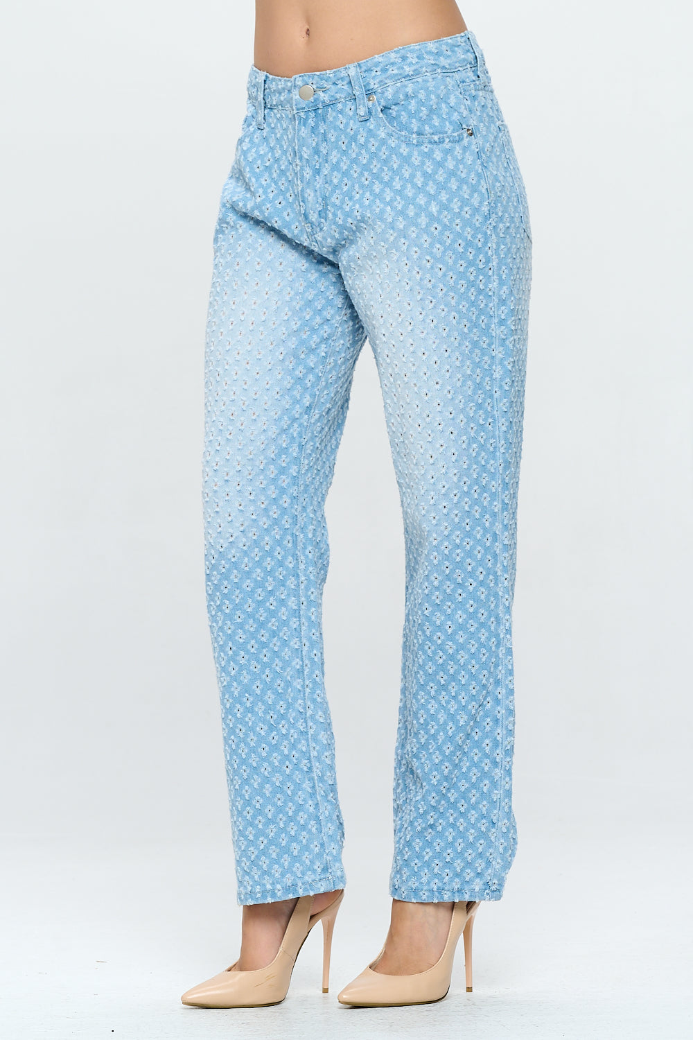 High Rise Straight Leg Jean Retro Pin Holes Light DH2201