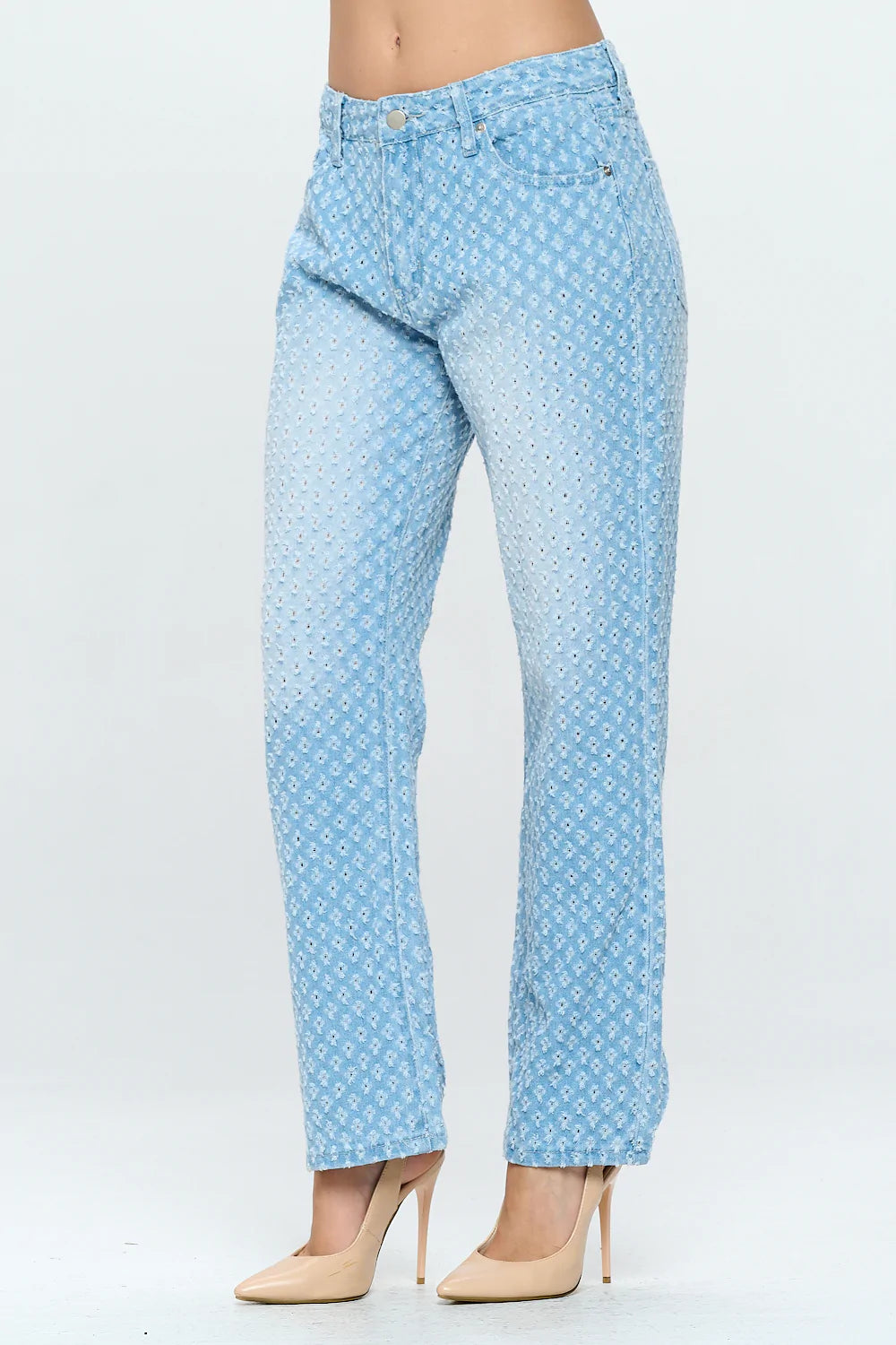 High Rise Straight Leg Jean Retro Pin Holes Black DH2201