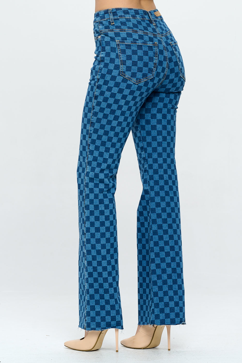 Extreme Stretch Checkered High Waist Flare Jeans YH2209