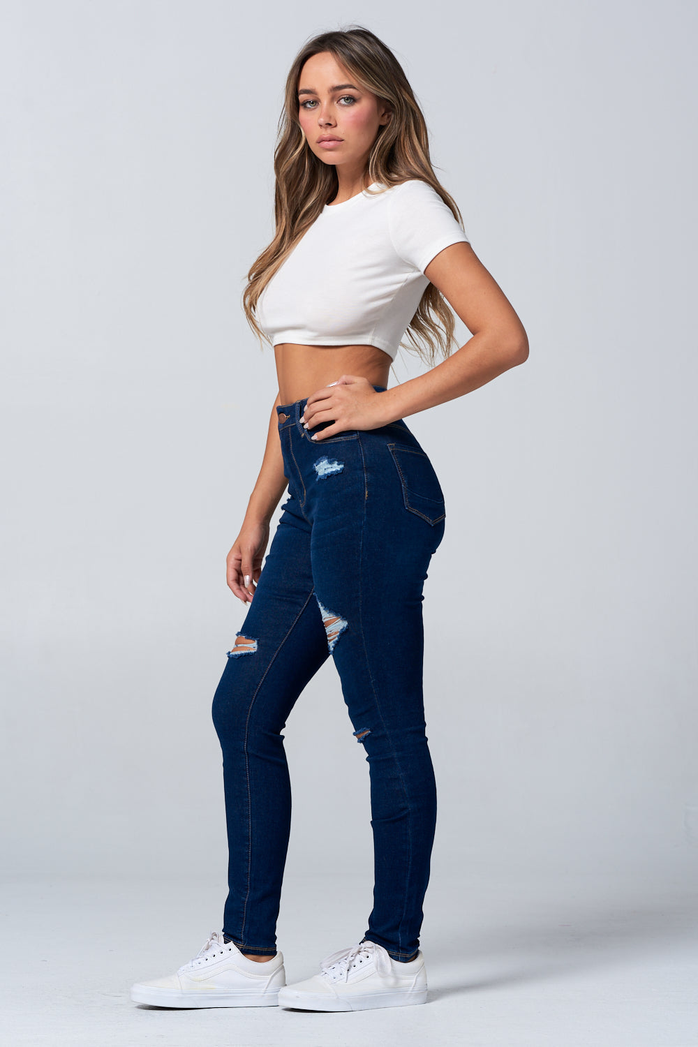 NEW Ripped High Rise Skinny Jean Light Blue DH3709