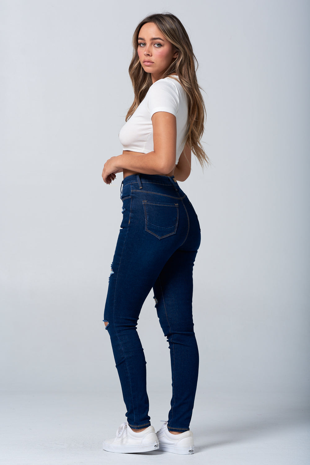 NEW Ripped High Rise Skinny Jean Light Blue DH3709