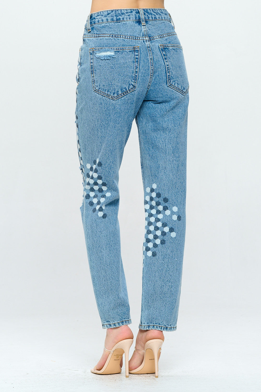 High Rise Straight Mom Jean Honeycomb Digital Print YH2203