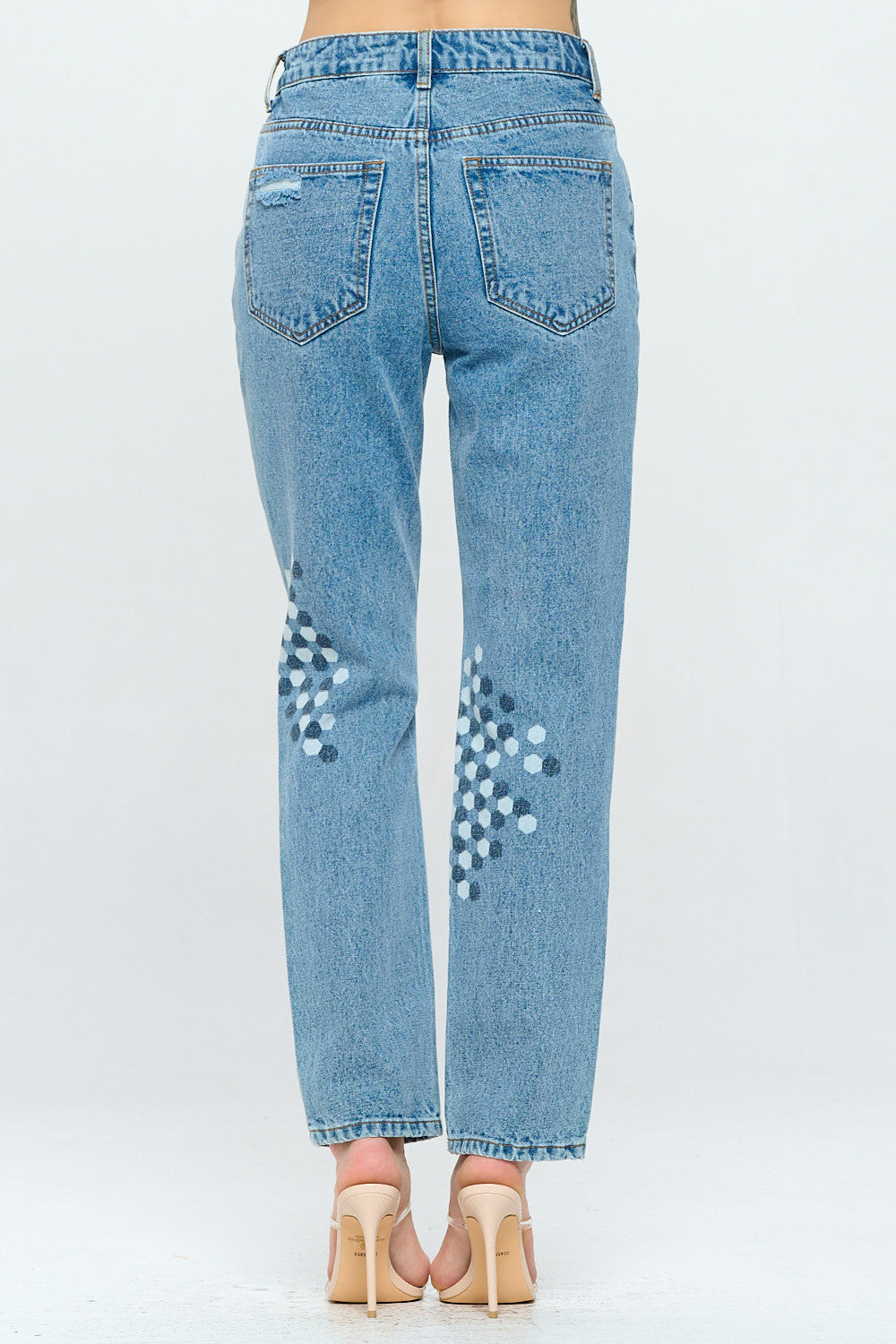 High Rise Straight Mom Jean Honeycomb Digital Print YH2203