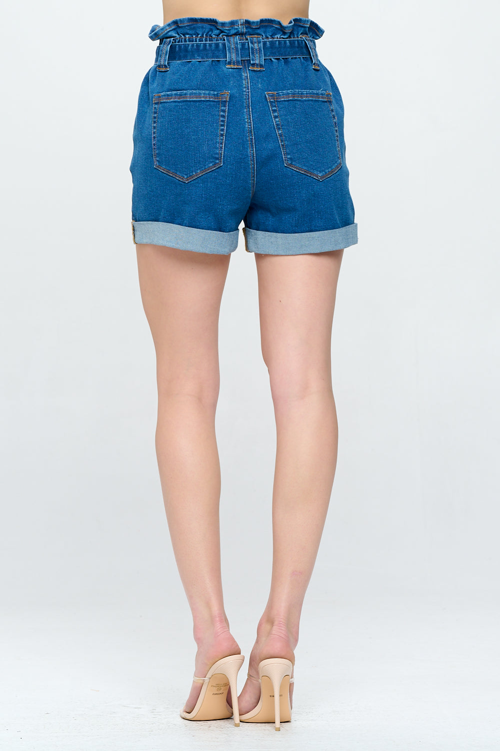 XS2110 High Waist Belted Paperbag Ruffled Super Stretch Short Light