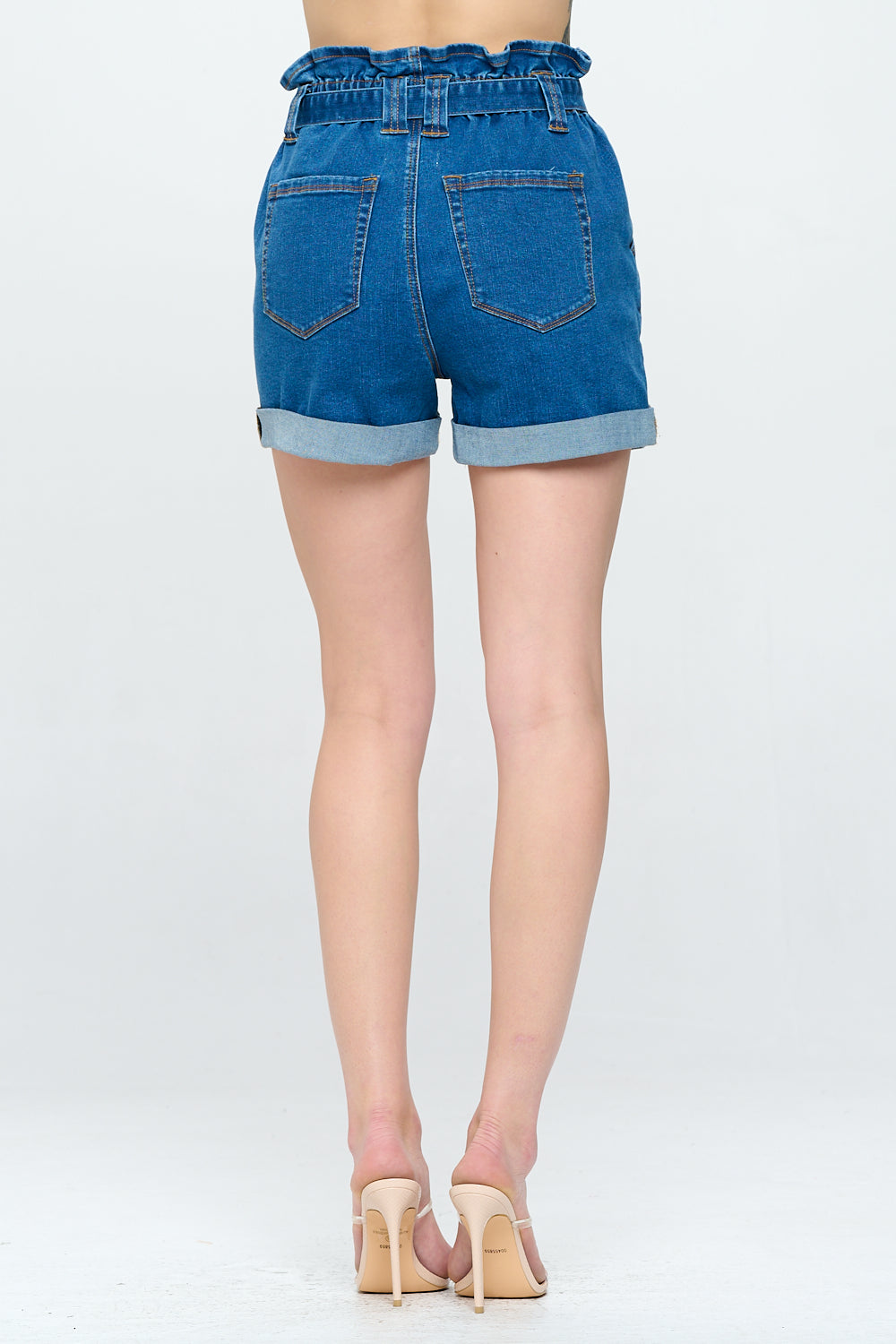 XS2110 High Waist Belted Paperbag Ruffled Super Stretch Short Light