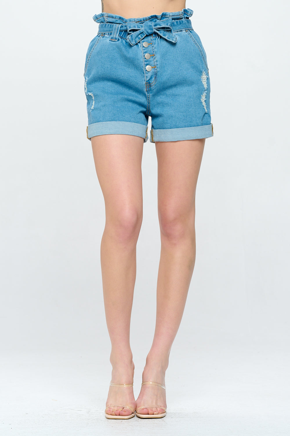 XS2110 High Waist Belted Paperbag Ruffled Super Stretch Short Light