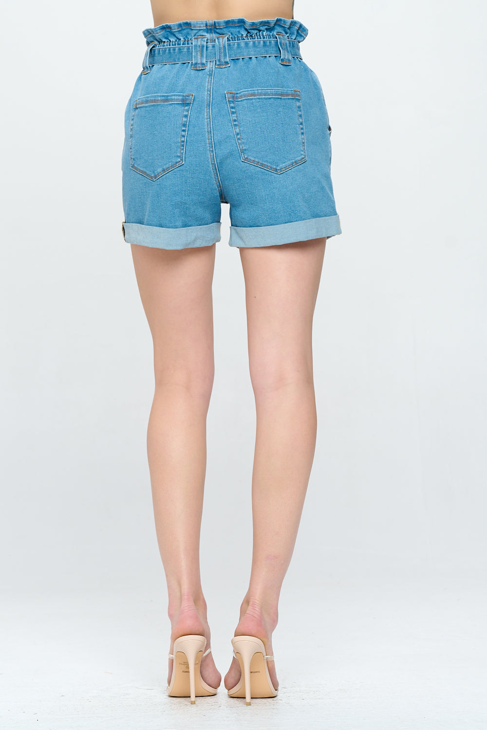 XS2110 High Waist Belted Paperbag Ruffled Super Stretch Short Light