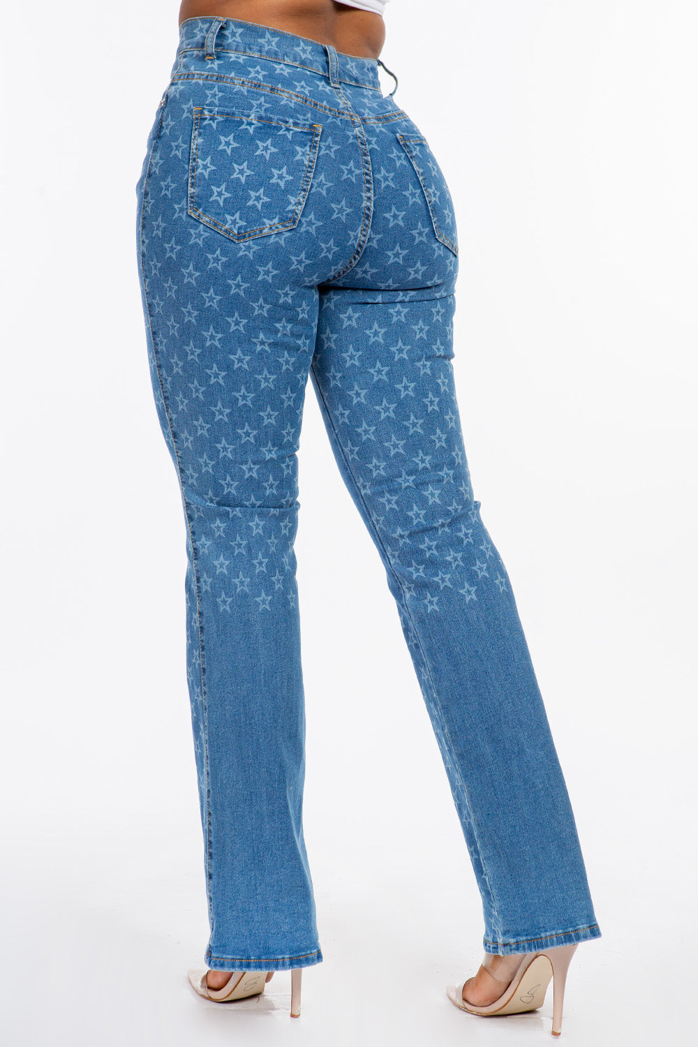 High Rise Bootcut Jean Stars Digital Print Light YH2201