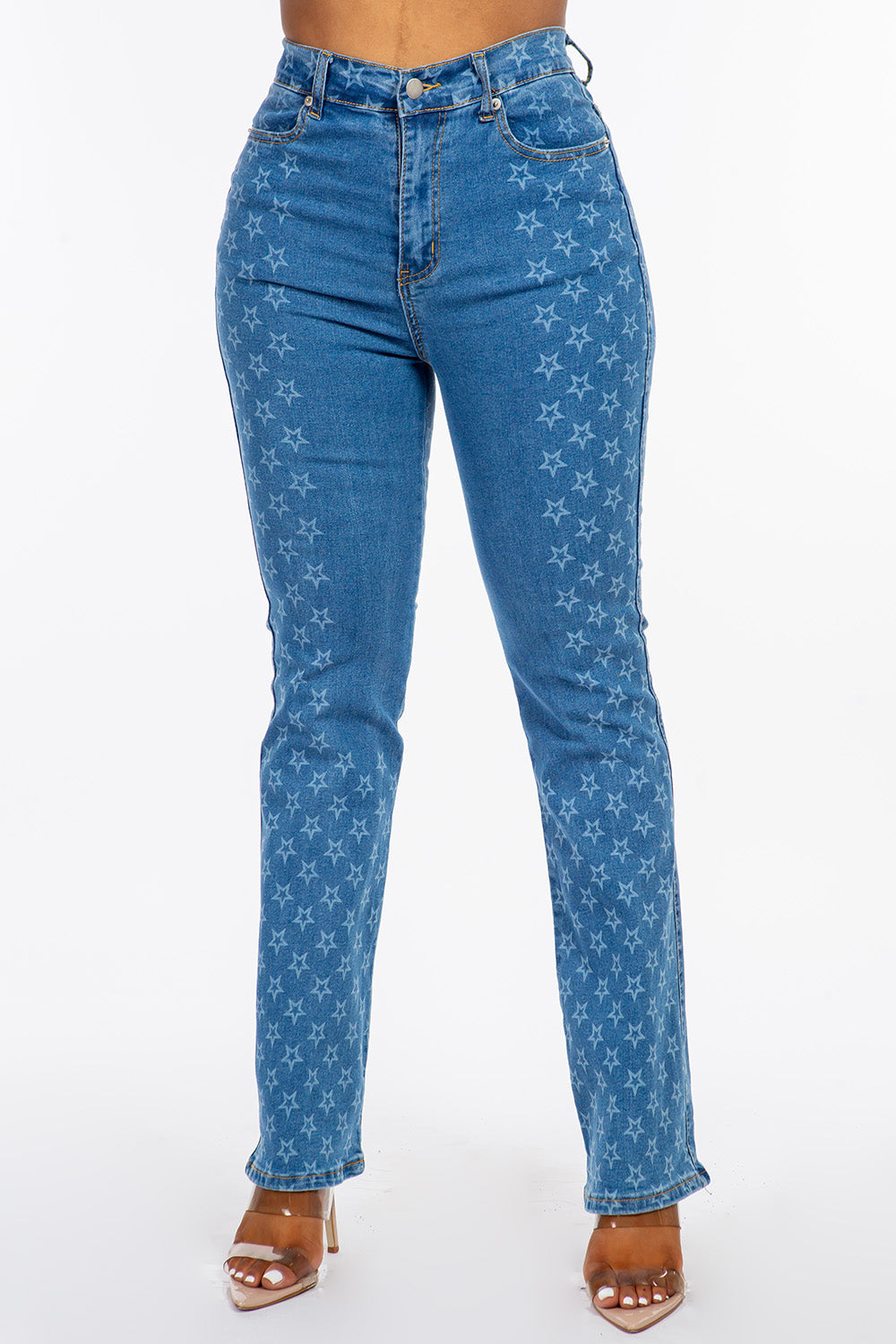 High Rise Bootcut Jean Stars Digital Print Light YH2201