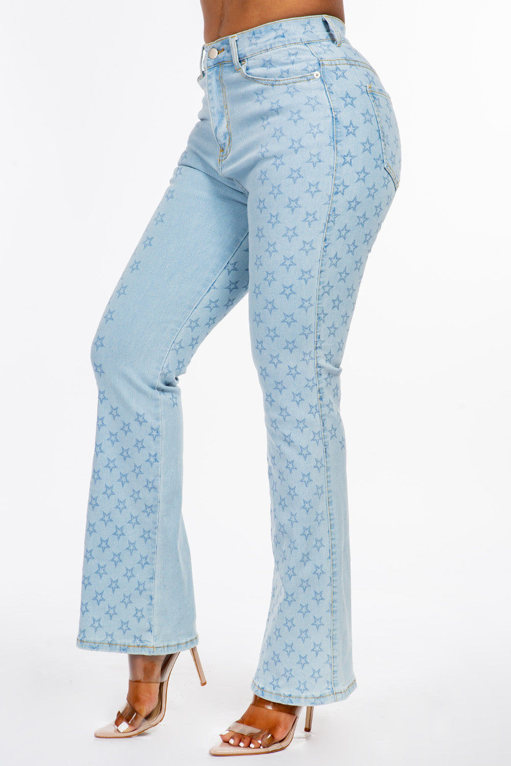 High Rise Bootcut Jean Stars Digital Print Light YH2201
