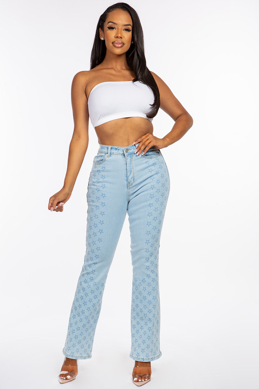 High Rise Bootcut Jean Stars Digital Print Light YH2201