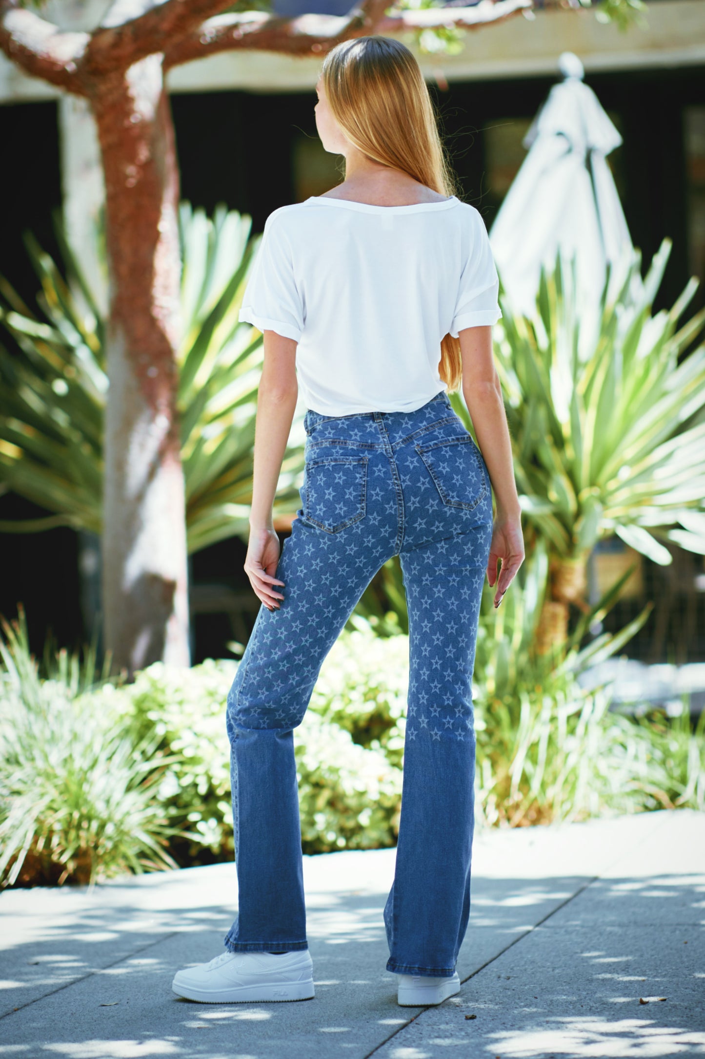 High Rise Bootcut Jean Stars Digital Print Medium YH2201