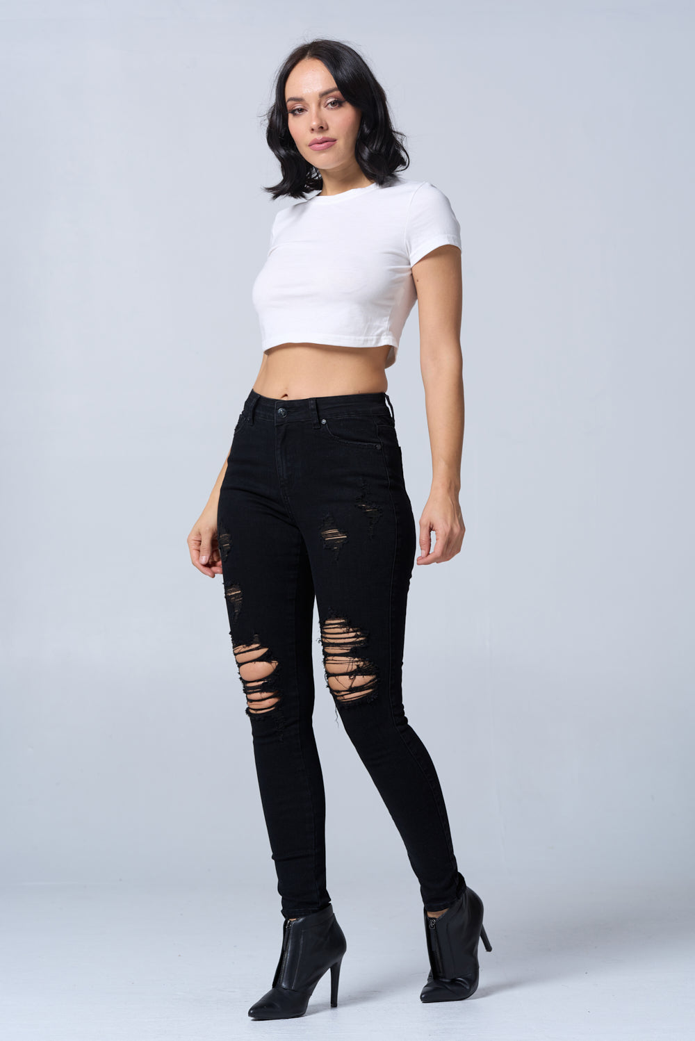 Distressed High Waisted Skinny Jeans Extreme Stretch Light RH2212