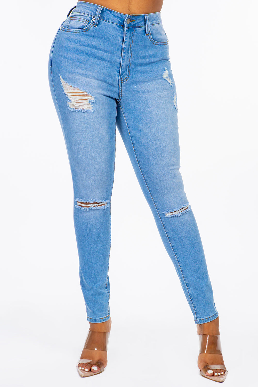 Extreme Stretch Distressed High Rise Skinny Jeans Light YH2212