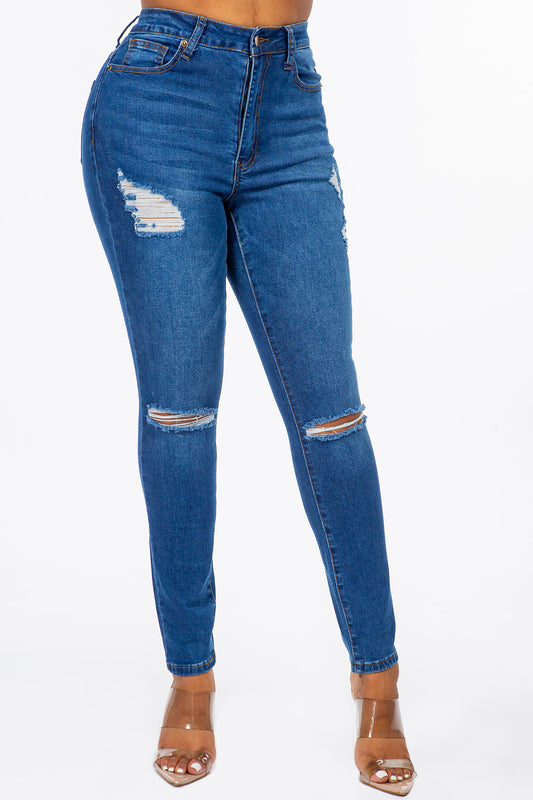 Extreme Stretch Distressed High Rise Skinny Jeans Medium YH2212