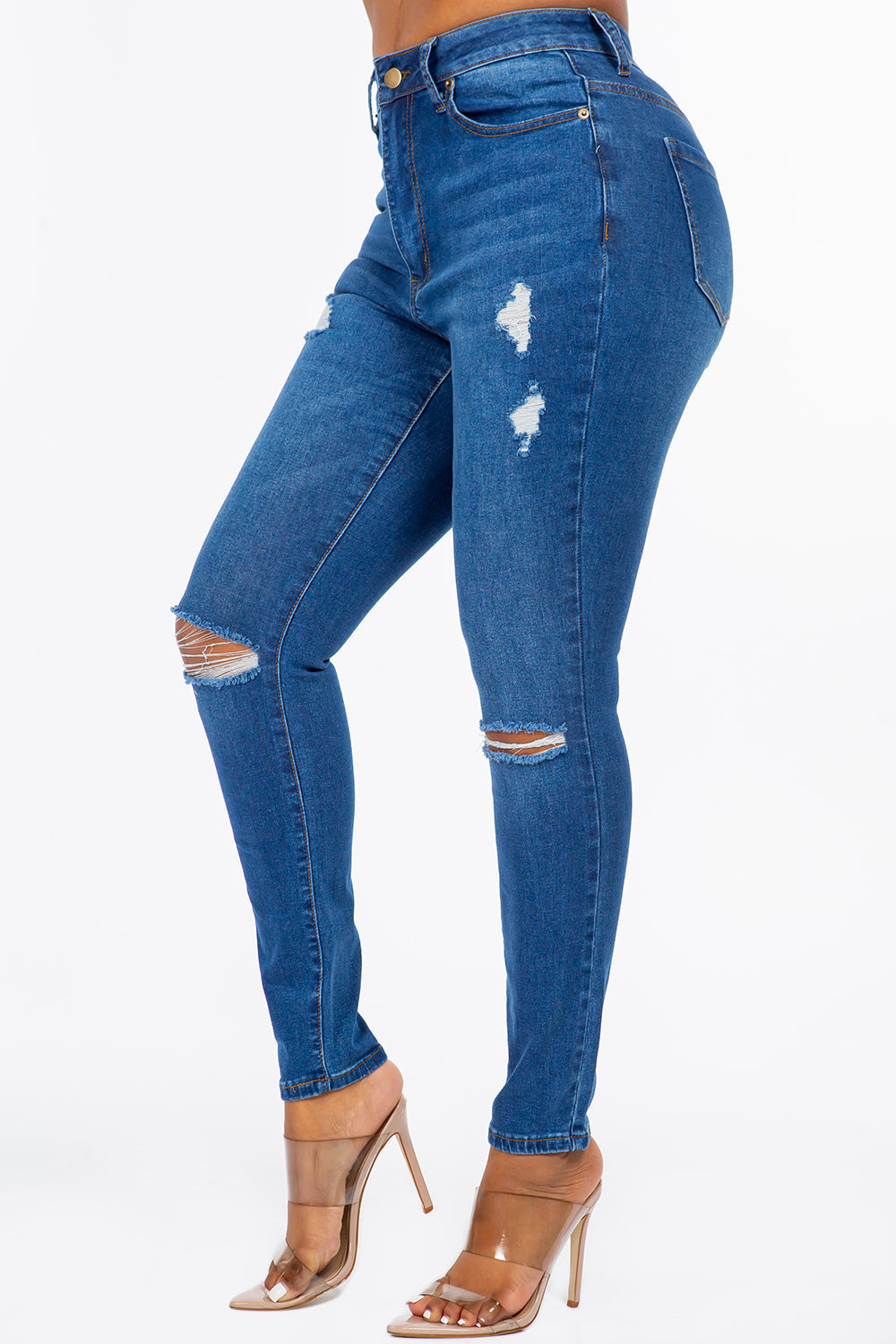 Extreme Stretch Distressed High Rise Skinny Jeans Dark YH2212
